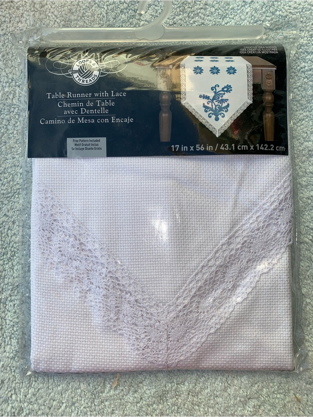 New. Bucilla White Table Runner with Lace Trim